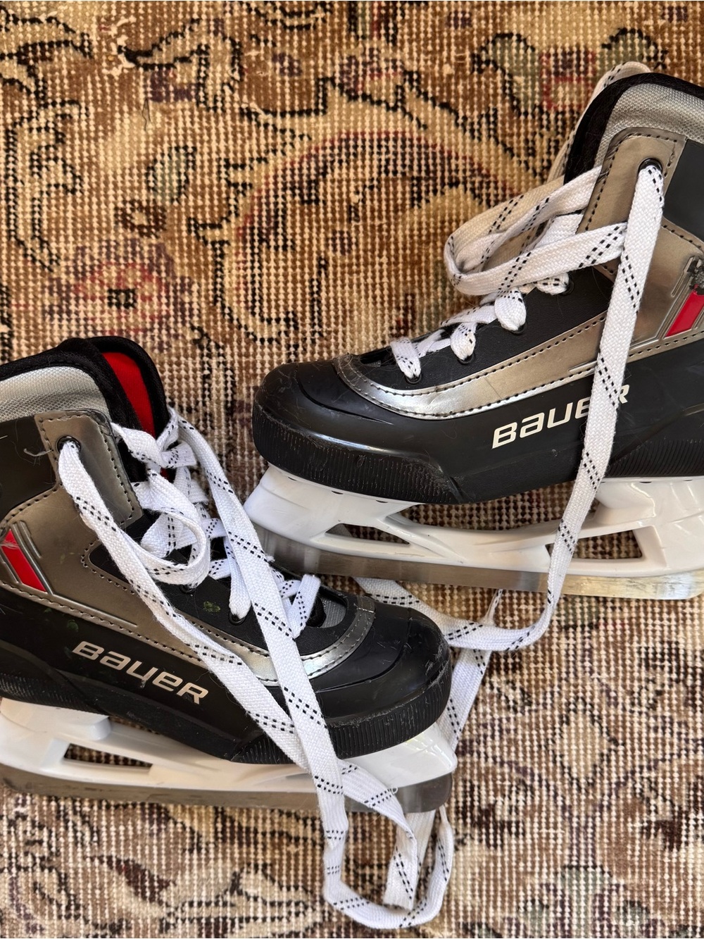 Bauer Kids Black, Gray and White Ice Skates with Red Accent